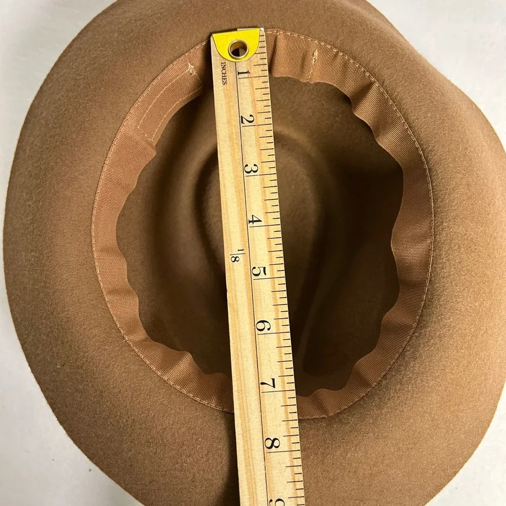 Boho Western Unbranded‎ Women OS Camel Brown 100% Wool Wide Brim Fedora Hat